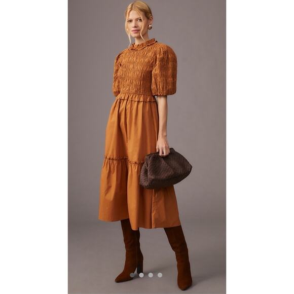 Anthropologie Dresses & Skirts - Moon River -Anthropologie-Smocked Pu ff-Sleeve Dress Size S Color: HONEY